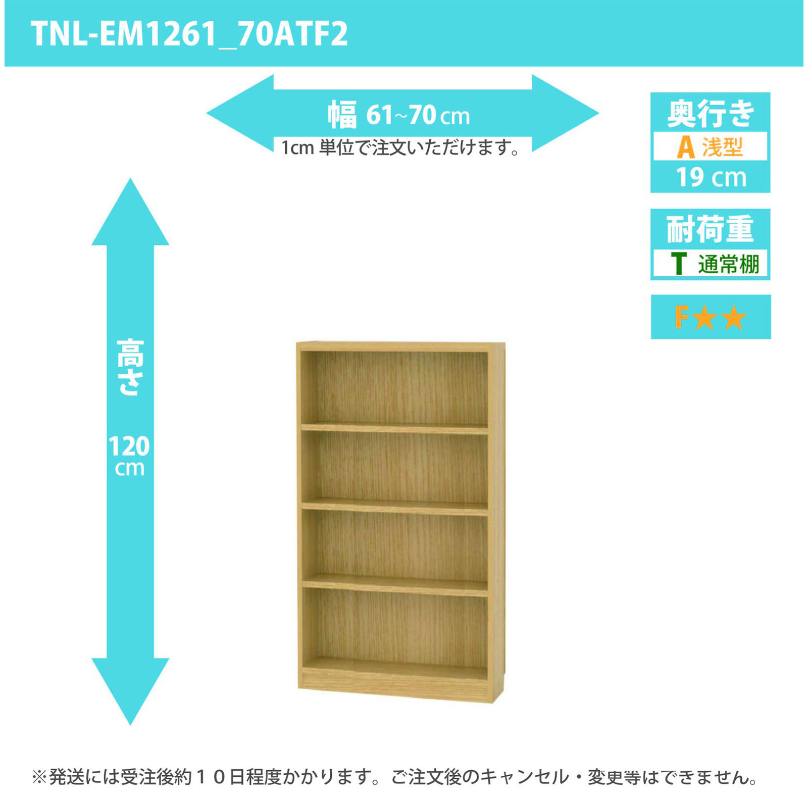 タナリオ　幅61cmから70cm　高さ120cm　奥行き19cm　棚耐荷重10kg　F２　[TNL-EM1261_70ATF2]