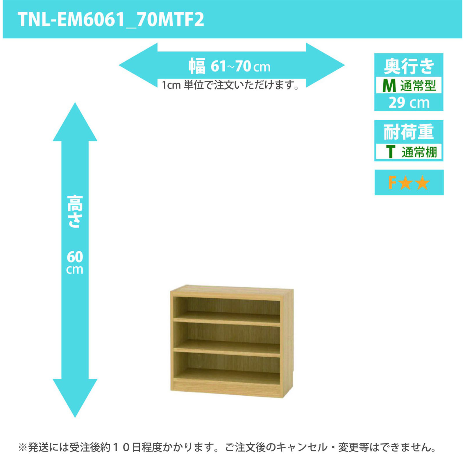 タナリオ　幅61cmから70cm　高さ60cm　奥行き29cm　棚耐荷重10kg　F２　[TNL-EM6061_70MTF2]