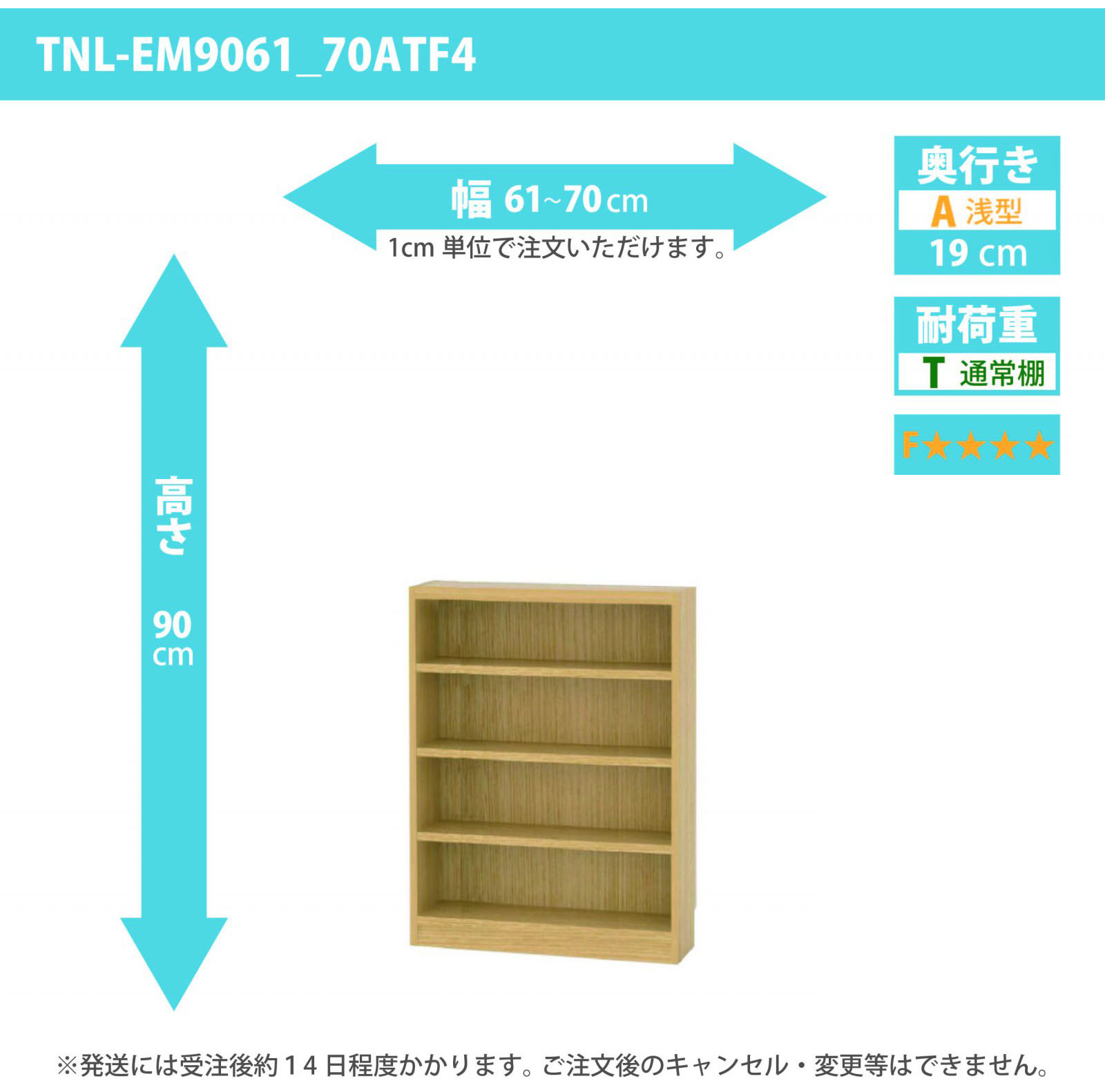 タナリオ　低ホルムアルデヒドタイプ　幅61cmから70cm　高さ90cm　奥行き19cm　棚耐荷重10kg　F４　[TNL-EM9061_70ATF4]