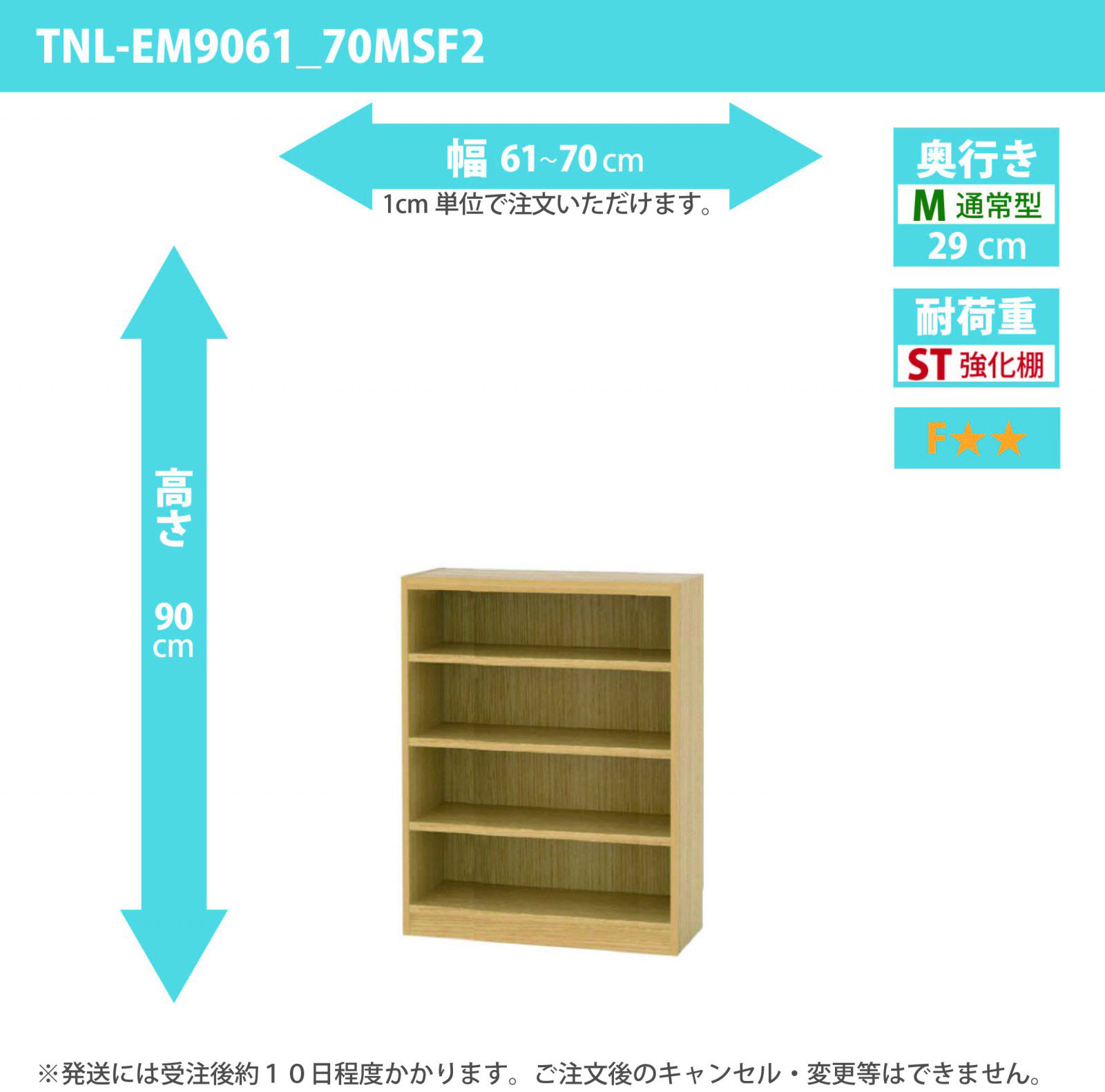 タナリオ　強化棚板　幅61cmから70cm　高さ90cm　奥行き29cm　棚耐荷重20kg　F２　[TNL-EM9061_70MSF2]