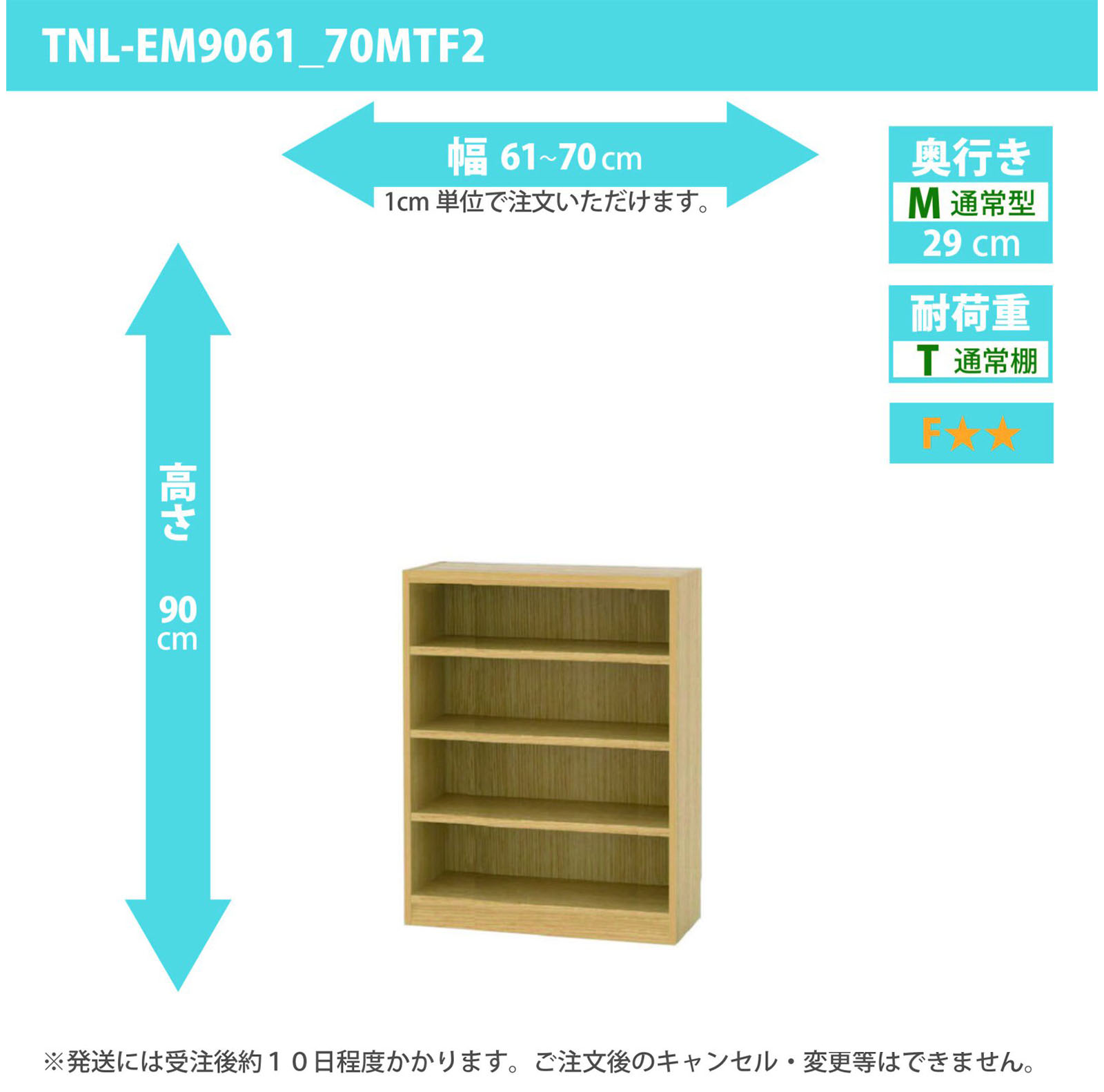 タナリオ　幅61cmから70cm　高さ90cm　奥行き29cm　棚耐荷重10kg　F２　[TNL-EM9061_70MTF2]