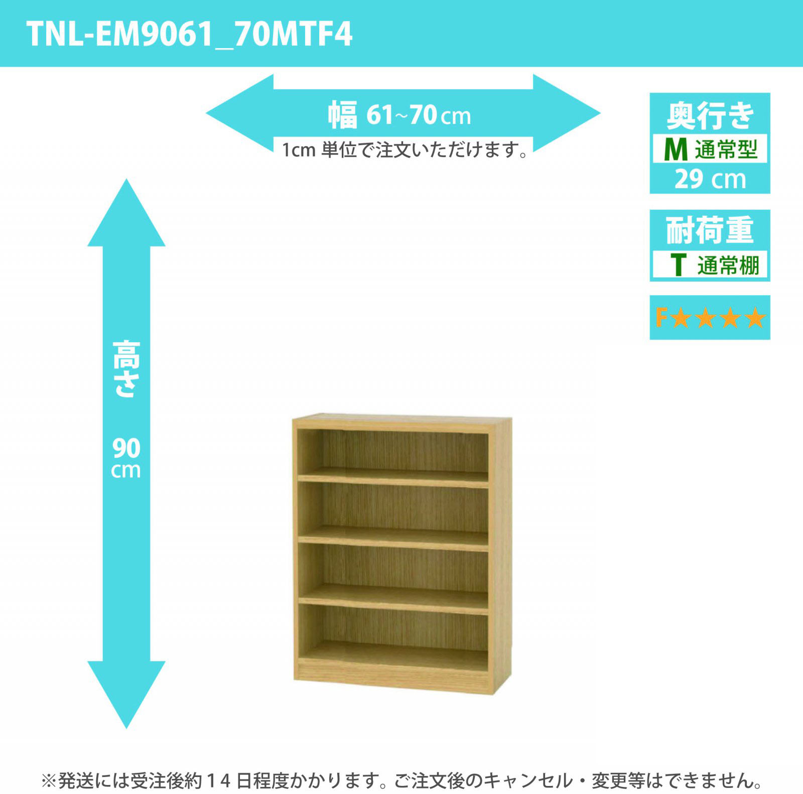 タナリオ　低ホルムアルデヒドタイプ　幅61cmから70cm　高さ90cm　奥行き29cm　棚耐荷重10kg　F４　[TNL-EM9061_70MTF4]